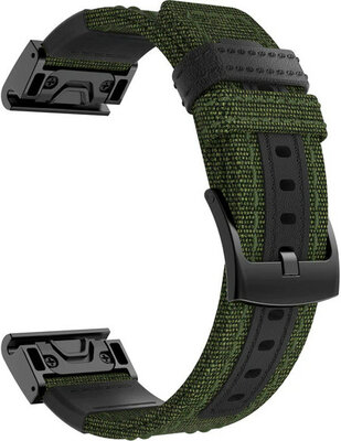 Curea QuickFit 26mm, nailon, verde, cataramă neagră (Garmin Fenix 7X/6X/5X, Tactix etc.)