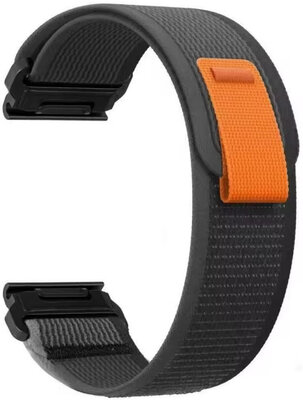 Curea QuickFit 22 mm, nailon, negru-gri, velcro (Garmin Fenix 7/6/5, Epix 2, MARQ 2 etc.)